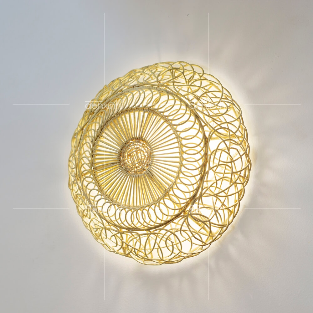 Thiết kế đèn áp tường rổ mây tròn độc đáo của Đèn Xinh
