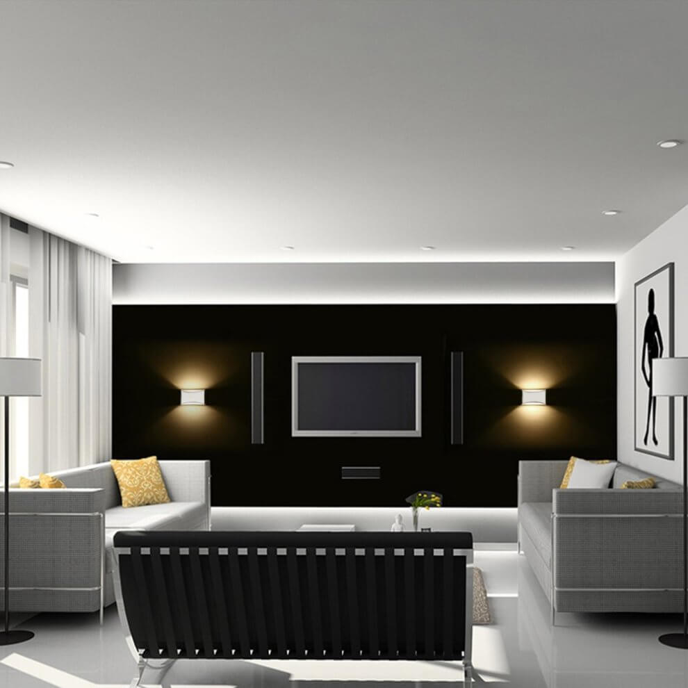 Đèn ốp tường trang trí phòng cách có nhiều hình dạng như: vuông, tròn, tam giác, chữ nhật,... như một mảnh ghép lấp đầy những khoảng trống của mỗi không gian