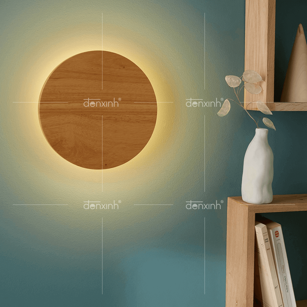 Đèn áp tường đĩa tròn vân gỗ
